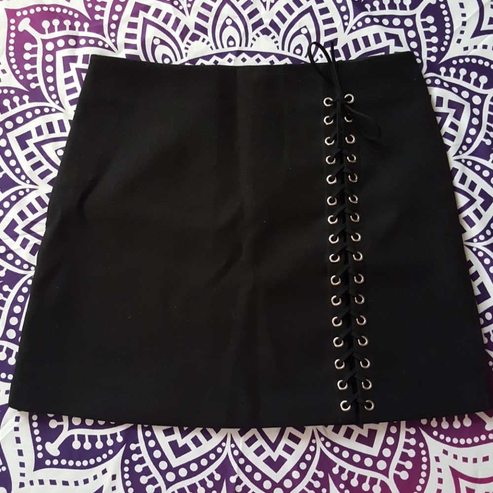 Lace Up Detail Black Skirt